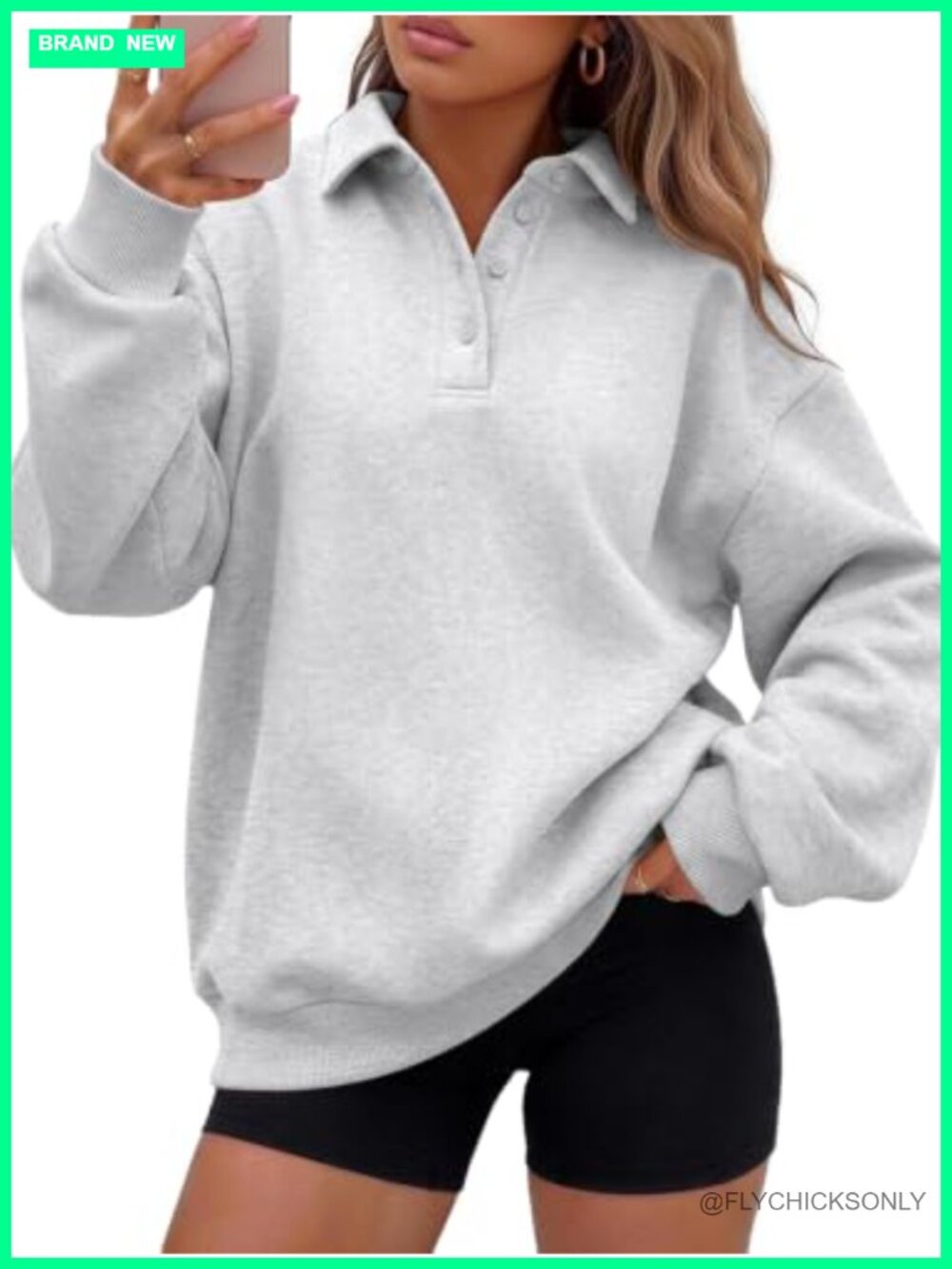 Polo Collar Oversized Sweatshirt Quarter Button Fleece Pullover